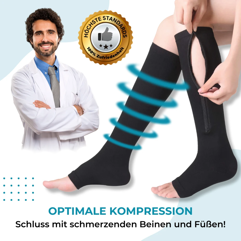 ZipFit Zehenfreie Kompressionsstrümpfe – Schwarz